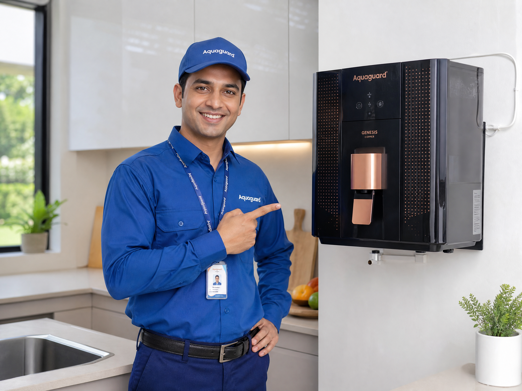 Técnico Acqualife realizando higienização de bebedouro